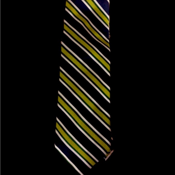 Luciano Barbera 100% Silk Blue and Olive Striped Tie - Picture 1 of 10